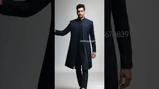 Blue Designer Indowestern Achkan For Men