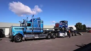 Australian truck racing transporters depart Wakefield Park