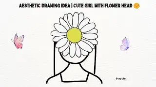 Aesthetic Drawing Idea | Cute Girl with Flower Head 🌼 #art #drawing #viral 