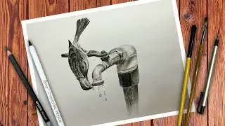 Beautiful Pencil Sketch | Bird Drinking Water Drawing | Realistic Art