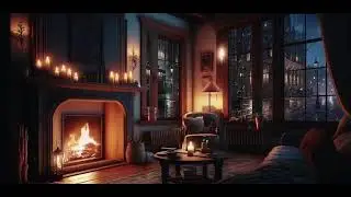 Cozy Fireplace with Rain Ambience🌧️ Soft Piano Music | Relax, Sleep, Study & Unwind (4K)