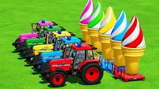 TRANSPORT & LOAD BIG ICE CREAM & TANKER ON MUDDY ROAD w/ CASE POLICE TRACTORS! Farming Simulator 22