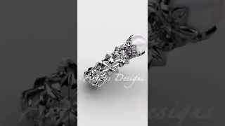 White Gold Flower Pearl Wedding Ring  AP57