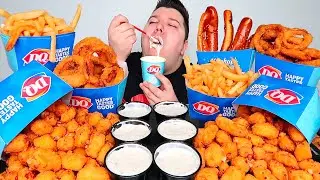 Dairy Queen • Cheese Curds, Onion Rings, Cheesy Pretzels, & Ice Cream Blizzard • MUKBANG