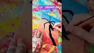 🌴Satisfying Palm Tree Silhouette Painting On Canvas🌅 #shorts #satisfying #painting