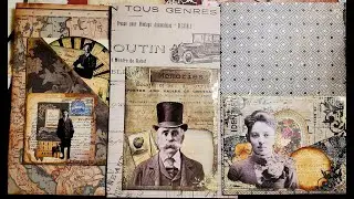 Tim Holtz - building pages from 12x12 TH pads & decorating with TH ephemera for grunge junk journal