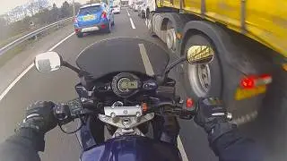 Motorcycle filtering on Yamaha FZ6 between M62 and M60 motorways, UK