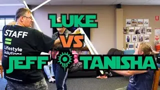 Lightsaber battle. Luke vs Tanisha & Jeff at Lifestyle Solutions.