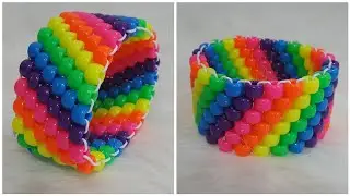 Rainbow striped peyote kandi cuff tutorial