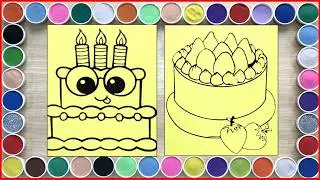 Sand painting strawberry cake and minion cake - Sand painting tutorial -Relaxing (Chim Xinh channel)