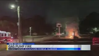 Gas station pump on fire on Downtowner Boulevard