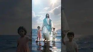 Lord Jesus Walking Through the Ocean Holding Two Kids&rsquo; Hands #Faith #Hope #jesus #ytshorts