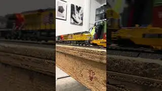 SP 192 ac4400 leads up freight train on the layout Ho scale