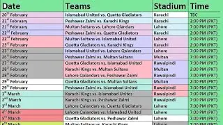 PSL 2020 Complete Schedule with Time Table | PSL 2020 6 Teams