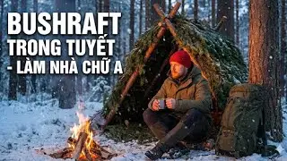 Solo Winter Bushcraft Survival | Building a Pine Branch A-Frame Shelter in the Wilderness.