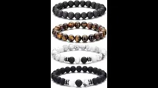 RANKEEF Tiger Eye Bracelet For Men 8MM Natural Stone Stretch Adjustable BlackCrystal Beaded Bracelet