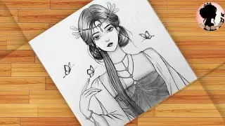 Sketching Easy ||Semi Realistic Sketch of a beautiful Girl with Butterflies||Pencil Drawing Easy-Art