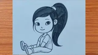 cute girl sitting drawing easy method ~ how to draw a cartoon girl, easy cartoon girl drawing.