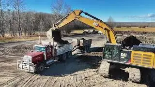 Digging clay drone view.