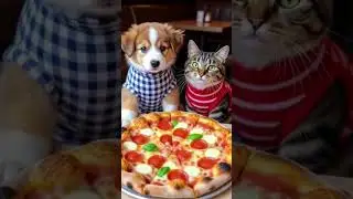 puppy nd cat eating pizza #shortsfeed #tiktok#cute #viral #animallife #pet#cat #funnycats #cartoon