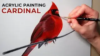 Cardinal Acrylic Painting  | Timelapse Cardinal Bird Painting | Realistic Art