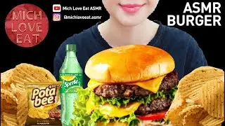 ASMR Mukbang Sultan Double Cheese Burger, Crunchy Potato Chips, Iced Sprite @michloveeatasmr