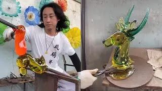 Elegant Green Glass Deer Head: Watch This Stunning Glass Art Creation! | Liulige