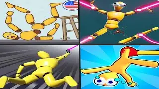 KICK & BREAK RAGDOLL vs ELASTIC PLAYGROUND vs GRAB THROW vs GRAPPLE HOOK - Quadruple Gameplay