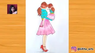 Mother and Daughter same outfits || How to draw mother hugging daughter 💗 || Mother's day drawing