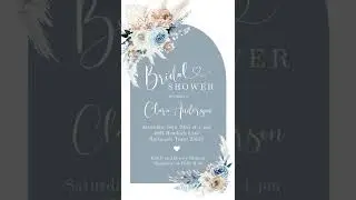 W7 Blue Boho Pampas Grass Bridal Shower Invitation