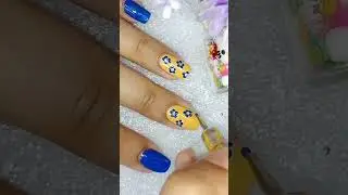 Bright Yellow Nails with Blue Flowers 🌸 Fresh Nail Art #ytshorts #DeBelle #BrightNails