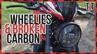 Ducati Monster 1200 R wheelie and busted carbon fiber!