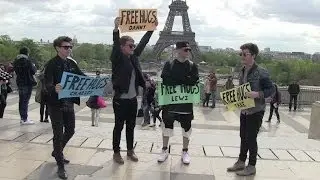 EXCLUSIVE: Rixton band offer FREE HUGS to their fans in front of the Eiffel Tower in Paris