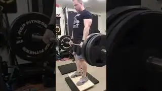1" Deficit DLs - 315x12, beltless, with straps, touch & go reps #powerlifting #homegym #workout