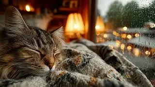 Slow, Quiet Night | Soft Rain & Relaxing Music, Cozy Bedroom, Sleeping Cat 🌙🌧️