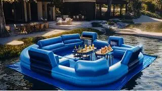 Unique Inflatable Bar on Water  colorful Open House Design with Drinks & Barstools