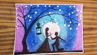 How to draw Romantic couple under love tree with oil pastel for beginners || Oil Pastel Drawing 2