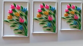 diy wall hanging quilling paper flower frame  / beautiful quilling design flower frame