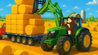 Farm Work Day 🚜🌾 | Transporting Hay, Rolling Bales & Storing in Barn | Real Farm Animation
