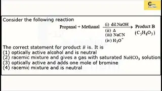 Propanal reacts with methanal in presence of dil. NaOH, &Delta;, NaCN, and H₃O⁺ to form product B (C5H8O3)