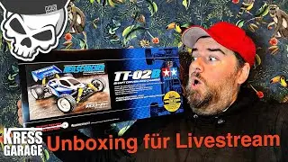 Unboxing vom TT-02B 4WD Buggy von Tamiya Neo Scorcher und sp&auml;ter Livestream vom Chassis Aufbau