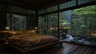 Deep Relaxation Sleep Music with Forest Rain Ambience and Soothing Piano at Night