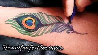 How to make beautiful peacock feather Tattoo||Coloured tattoo