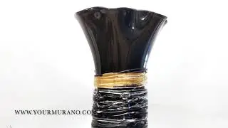 Murano glass italian modern black vase gold -  TARTARO | YOURMURANO