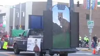 Jurassic World art float FunFest parade 2015