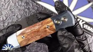 Protech Godson Auto Texas 2024 Chad Nichols Damascus Blade, Two Tone Titanium Handle Mastodon Inlay