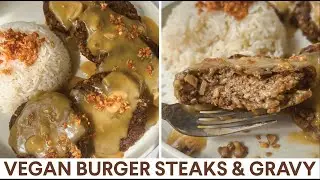 How to make vegan burger steaks using tofu and mushrooms with an easy homemade gravy