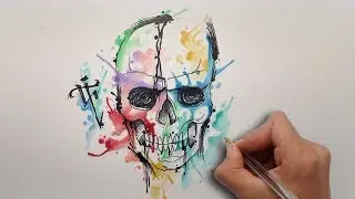 Dise&ntilde;o Craneo Acuarela / Aquarelle Skull Design - Nosfe Ink Tattoo