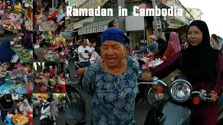 Walking in a Khmer Muslim market during Ramadan in Cambodia, many foods for breaking the fast
