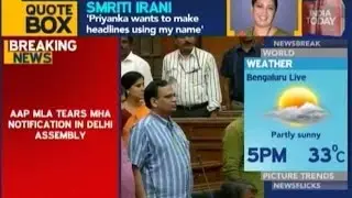 AAP MLA Tears MHA Notification In Delhi Assembly